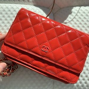 Chanel Wallet On Chain Patent Leather Red